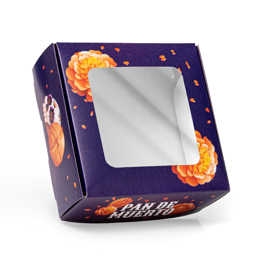 20 Cajas Para Pan de Muerto Con Ventana de Acetato y Diseño de Cempasúchil