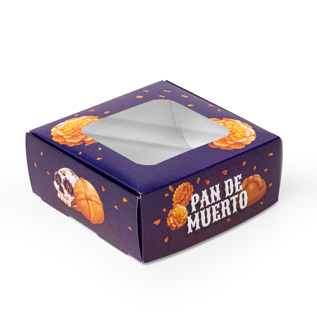 20 Cajas Para Pan de Muerto Con Ventana de Acetato y Diseño de Cempasúchil