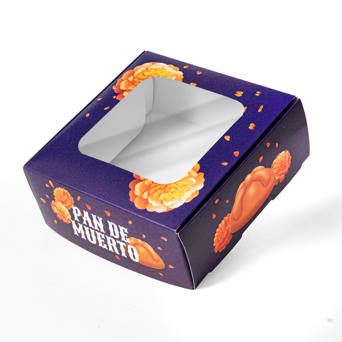 20 Cajas Para Pan de Muerto Con Ventana de Acetato y Diseño de Cempasúchil