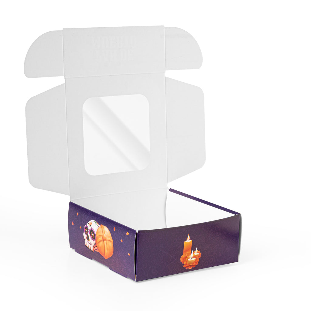 20 Cajas Para Pan de Muerto Con Ventana de Acetato y Diseño de Cempasúchil