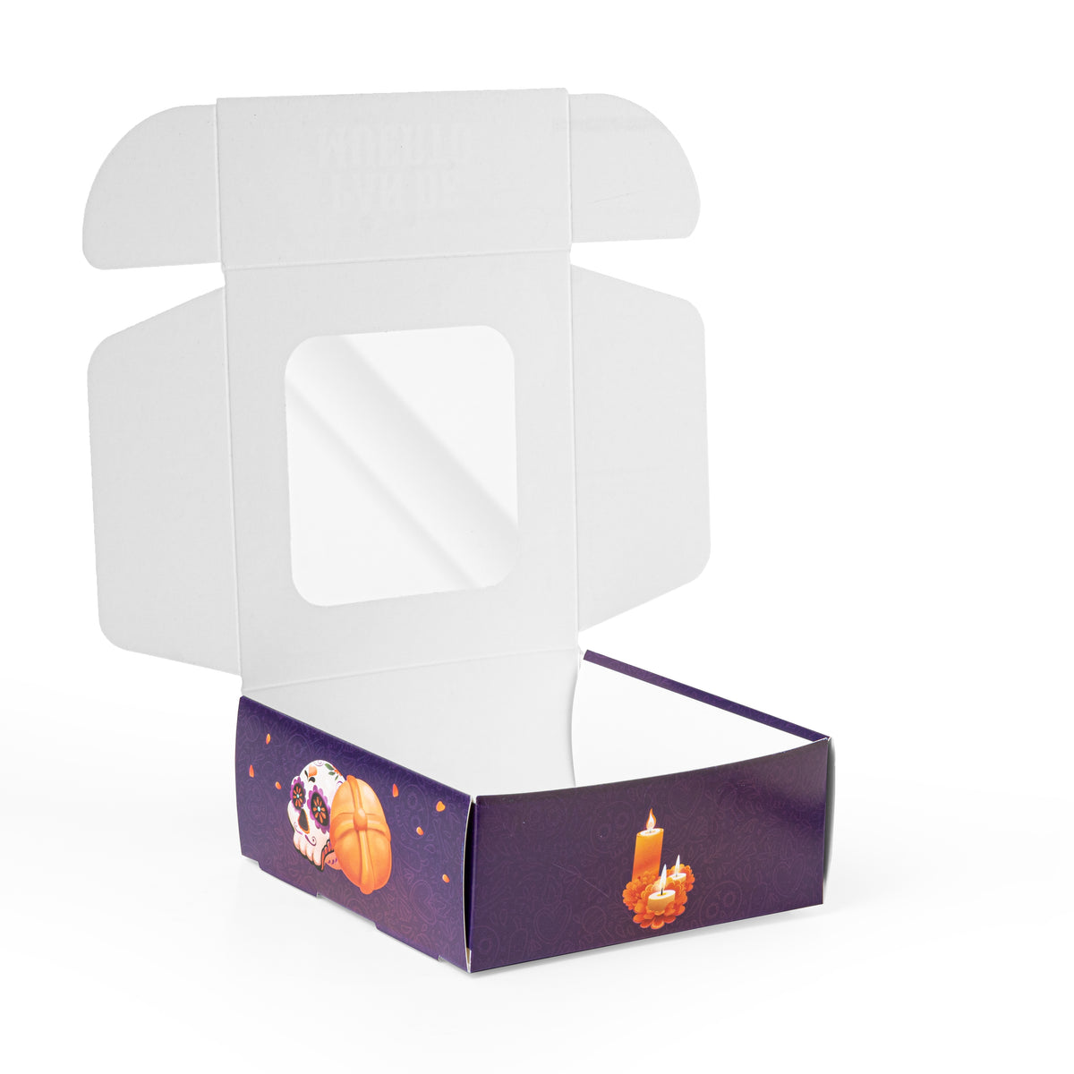 20 Cajas Para Pan de Muerto Con Ventana de Acetato y Diseño de Cempasúchil