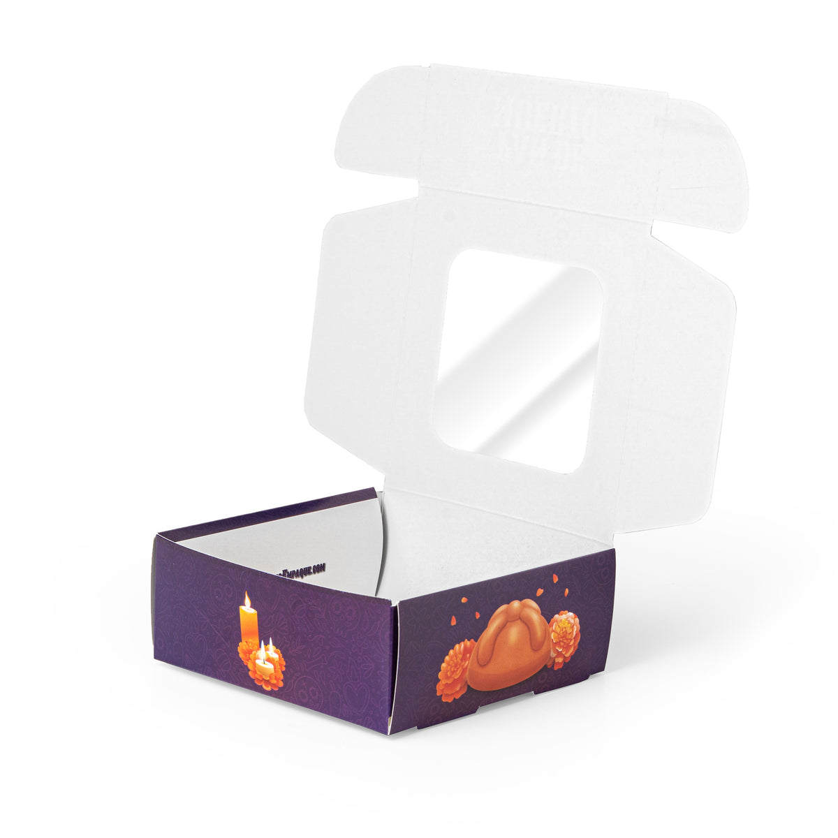 20 Cajas Para Pan de Muerto Con Ventana de Acetato y Diseño de Cempasúchil