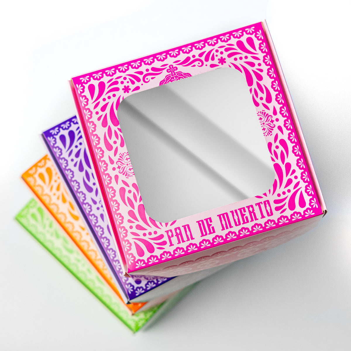 20 Cajas 15X15X6 Cm Papel Picado De Colores Caja para pan de muerto