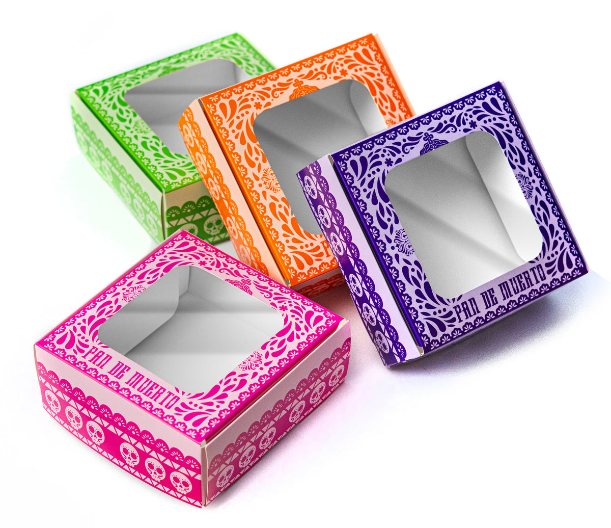 20 Cajas 15X15X6 Cm Papel Picado De Colores Caja para pan de muerto