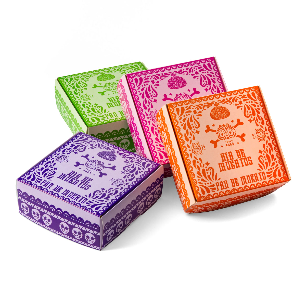 30 Cajas Para Pan De Muerto 12X12X6 Cm Diseño Tradicional Papel Picado